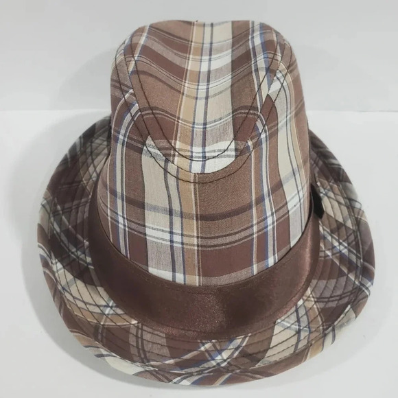 Peter  Grimm Mens Brown Plaid Fedora,Peace Sign,L/XL. - Picture 2 of 9